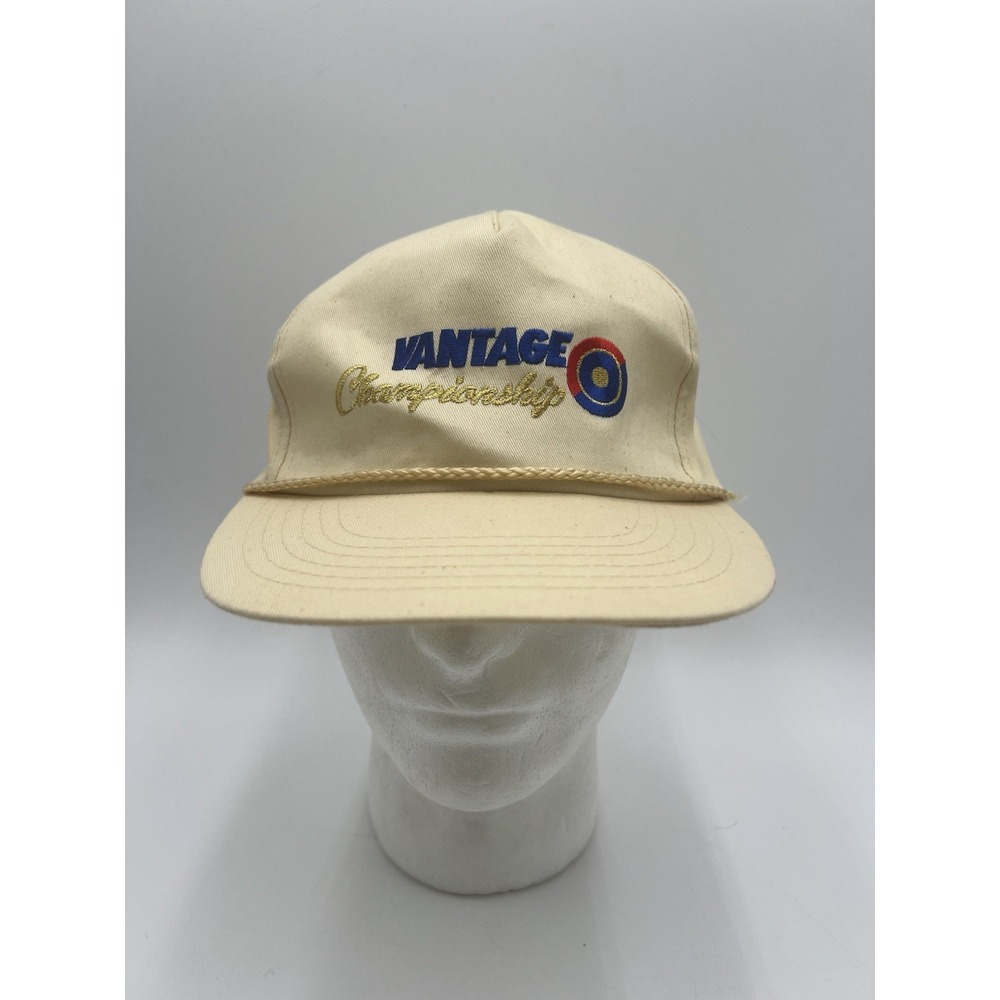 Vintage Vantage Championship Embroidered Strapback Cream Adjustable Cotton Golf